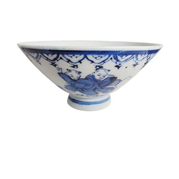 Unknown Other - Mid-Century Japanese Sometsuke Rice Bowl  Blue & White Footed Porcelain